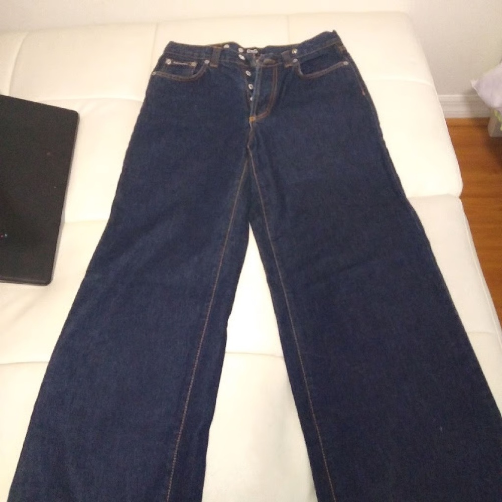 Dolce and Gabbana dark denim women's jeans with clip on pocket accessory.